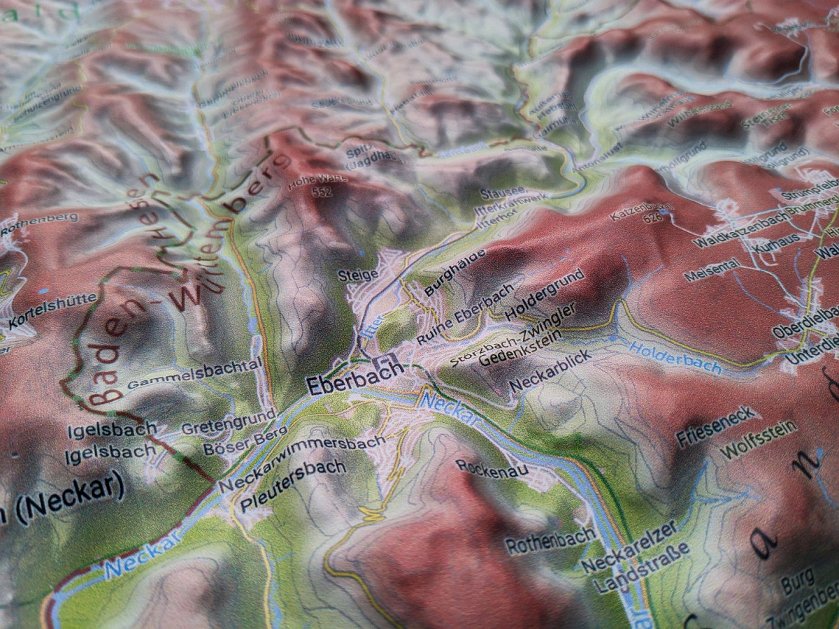 Raised relief map Odenwald, physical