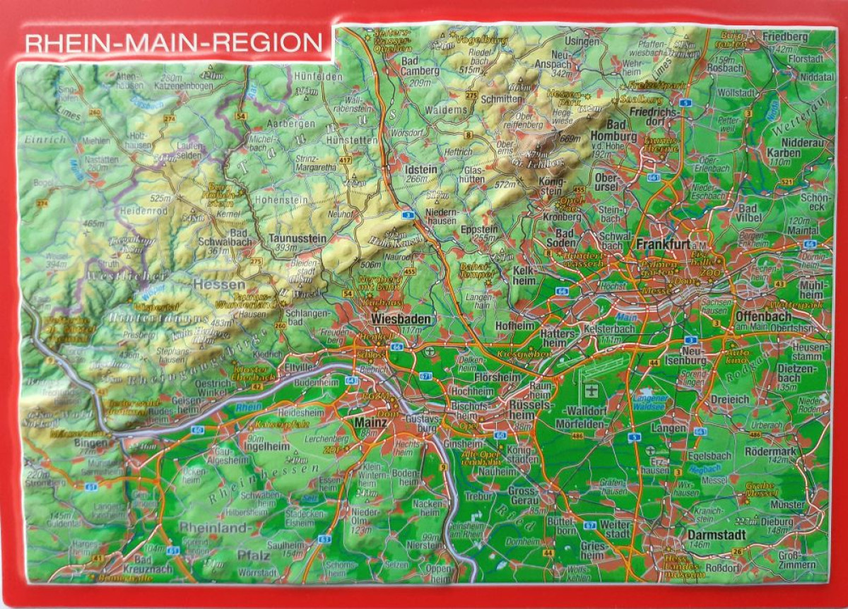 Raised relief postcard Rhine-Main region