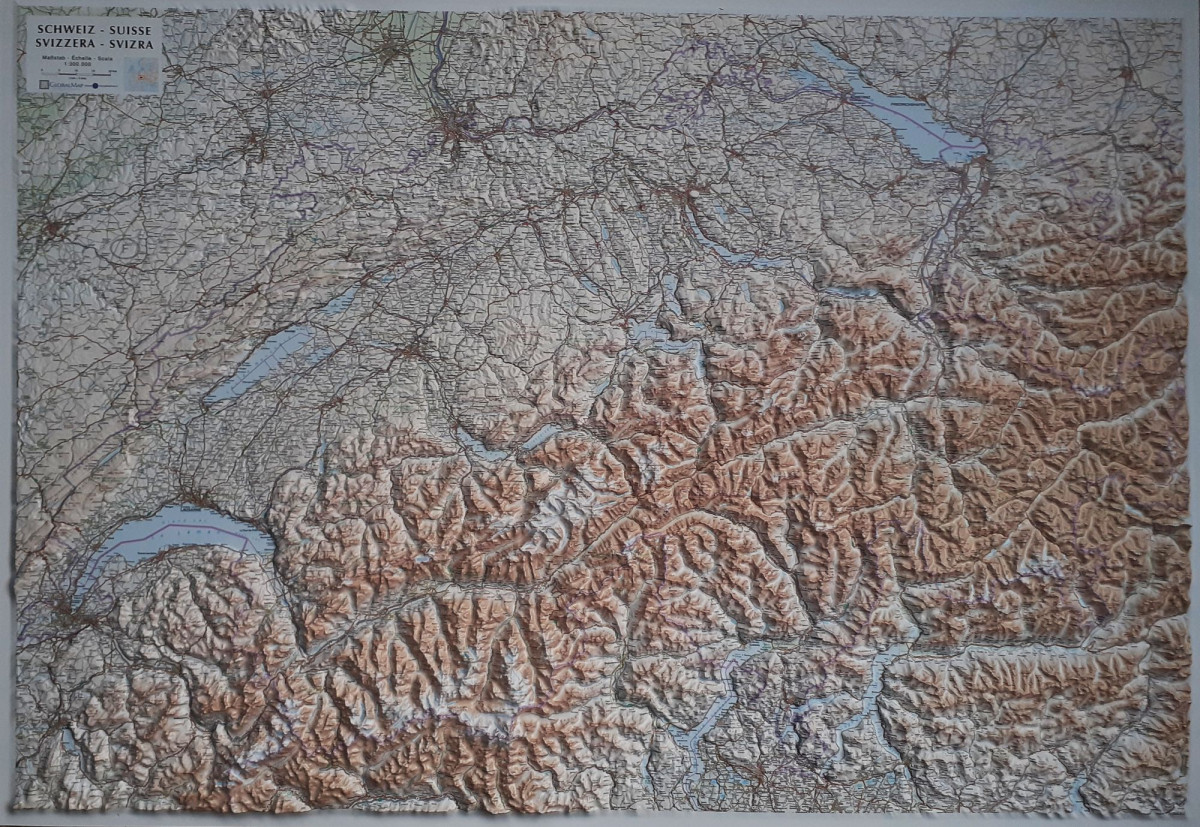 Raised relief map Switzerland
