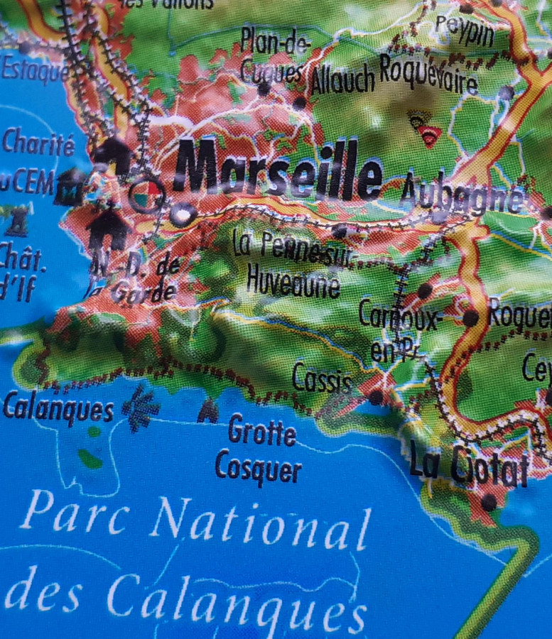 Raised relief map southern France