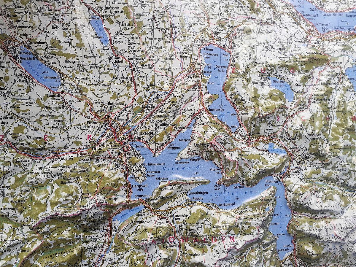 raised Relief map Lake Zurich Lucerne