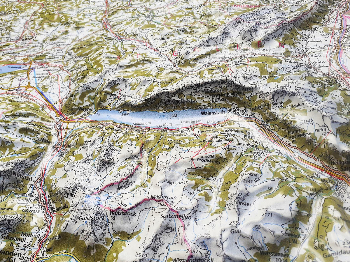 raised Relief map_Zurichsee_Walensee
