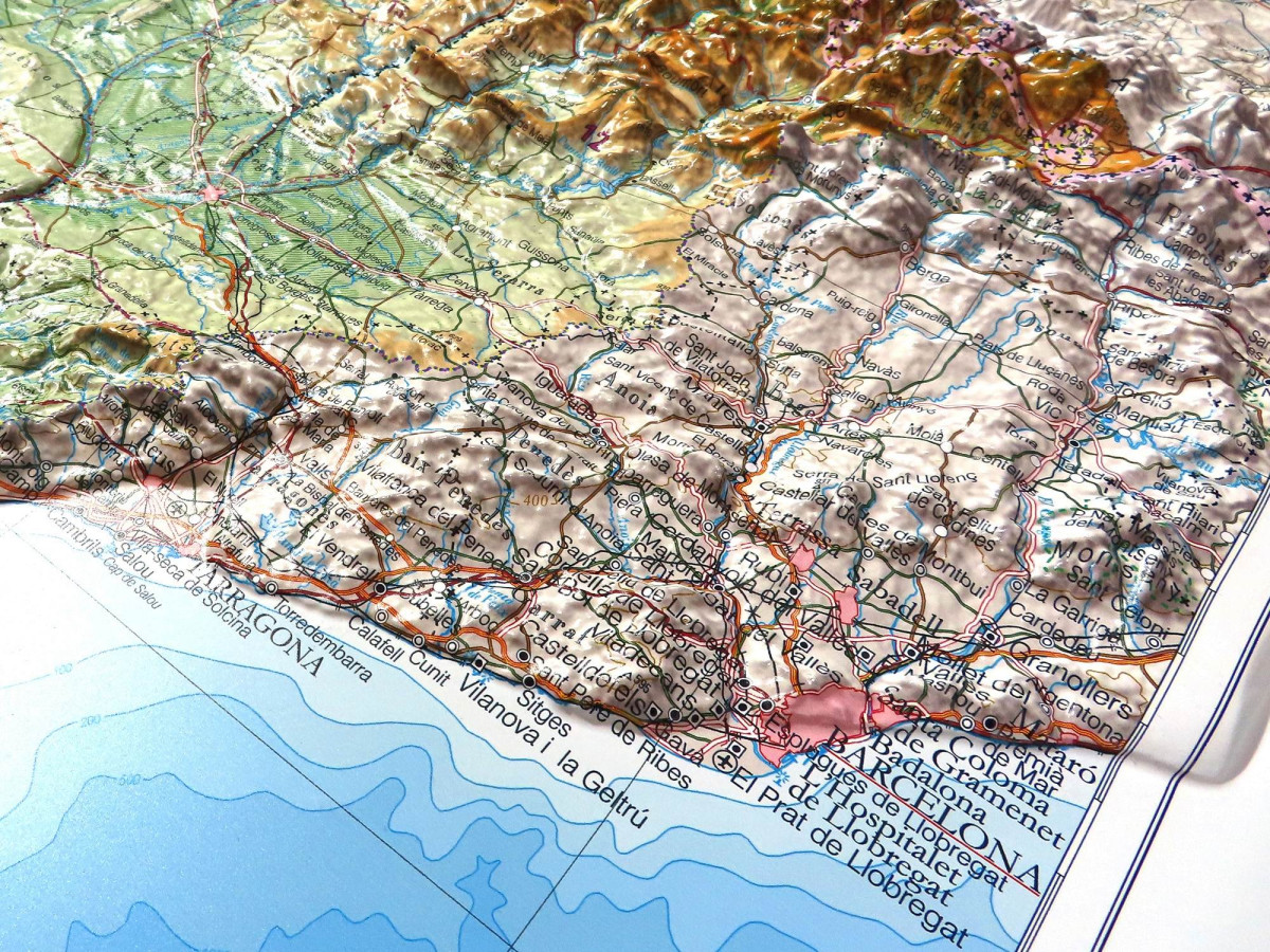 3D Raised Relief Map Barcelona