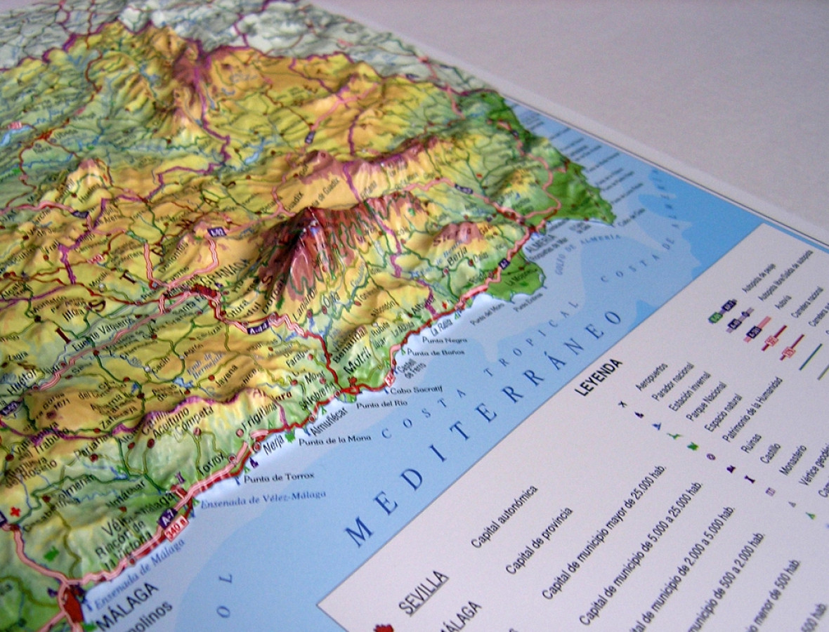 Raised relief map Andalusia