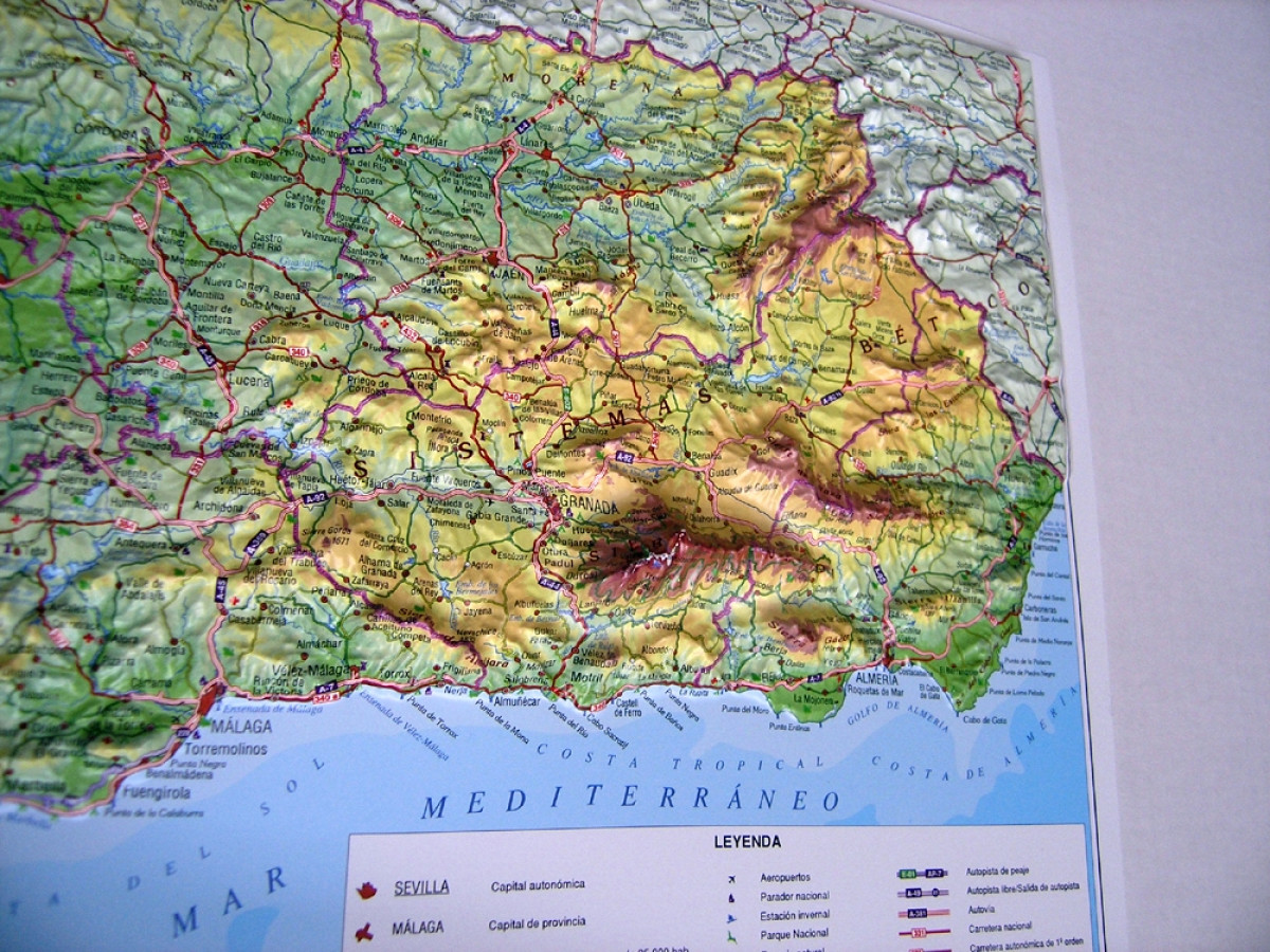 Raised relief map Andalusia
