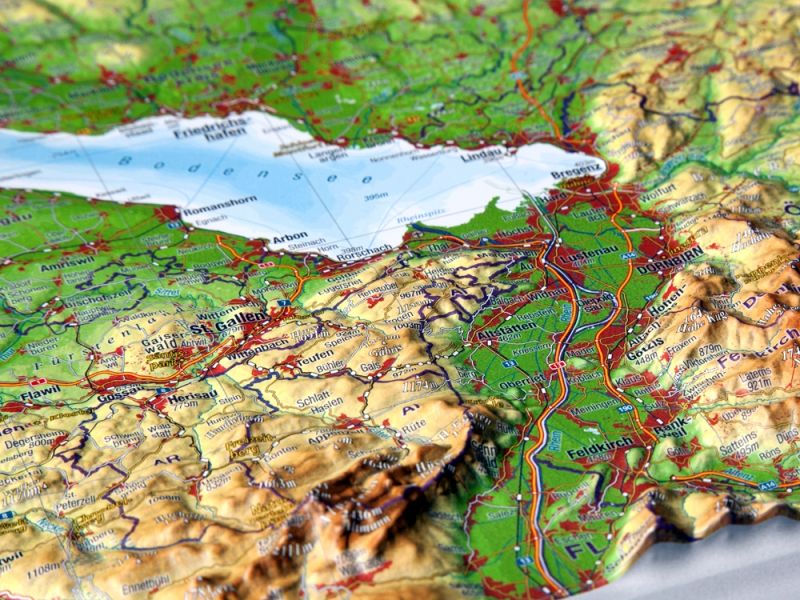 Reliefkarte Allgäu und Bodensee - 3D-Relief Wandkarten