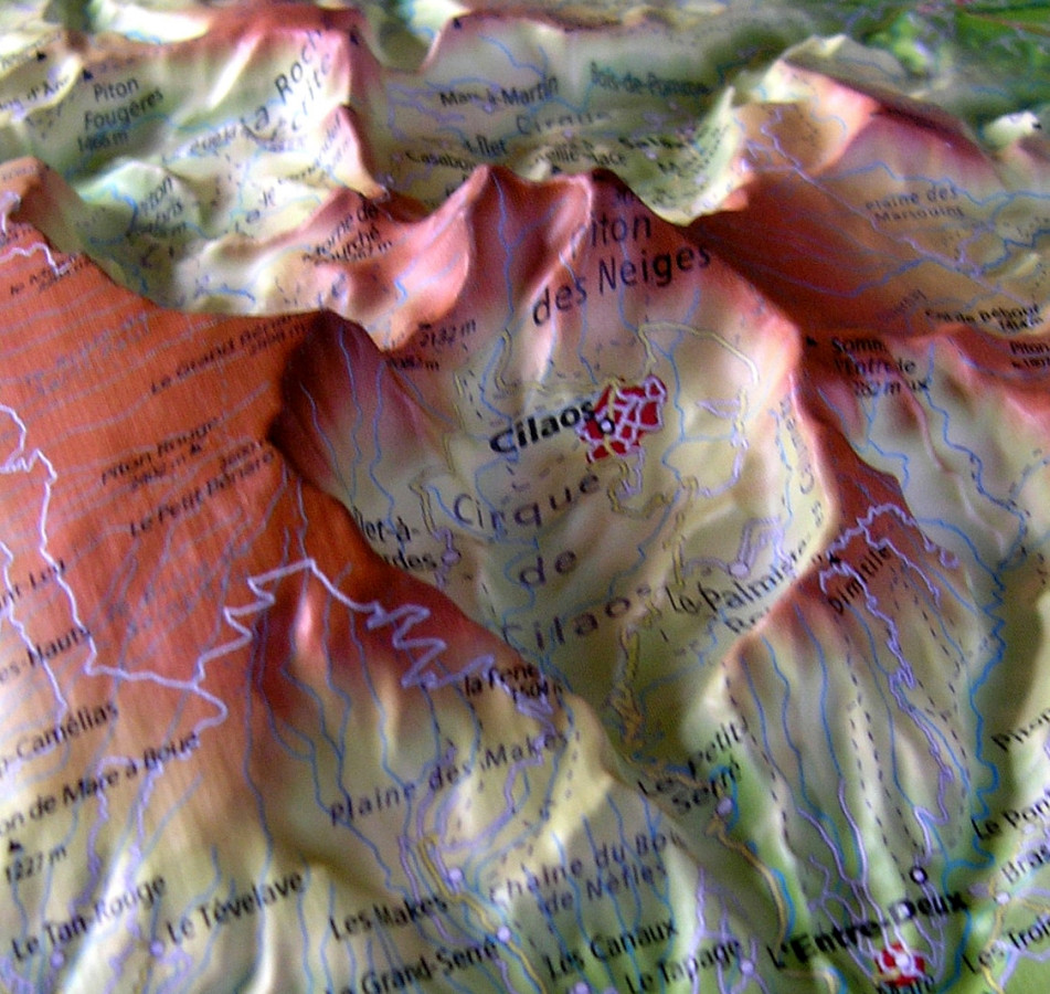 Raised relief map La Reunion