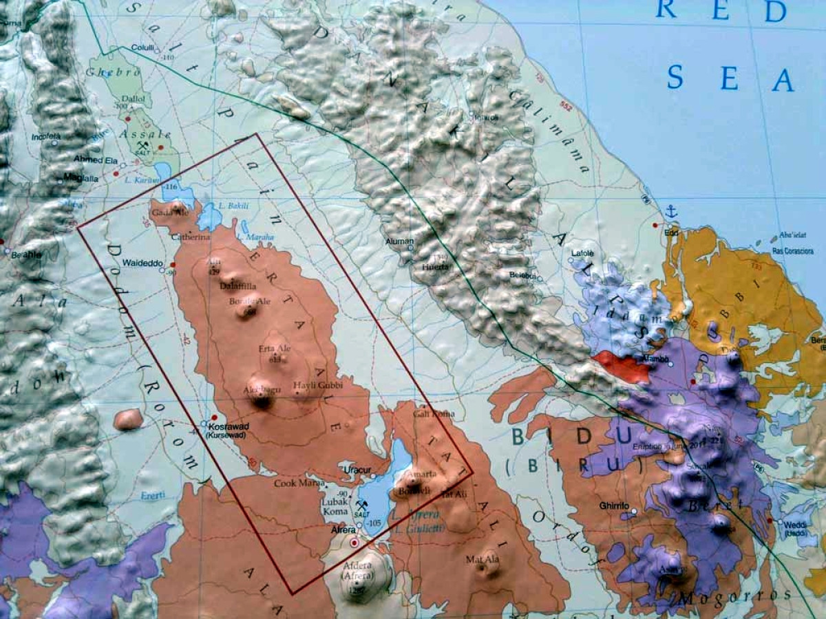 Raised relief map Dankalia Geologically