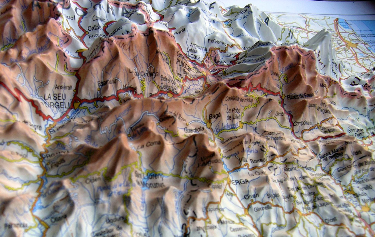 Raised relief map Catalonia