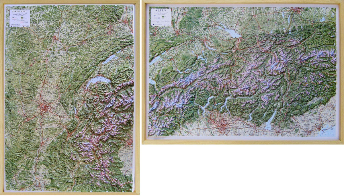 Raised relief maps The Alps 1:500.000, Central and West