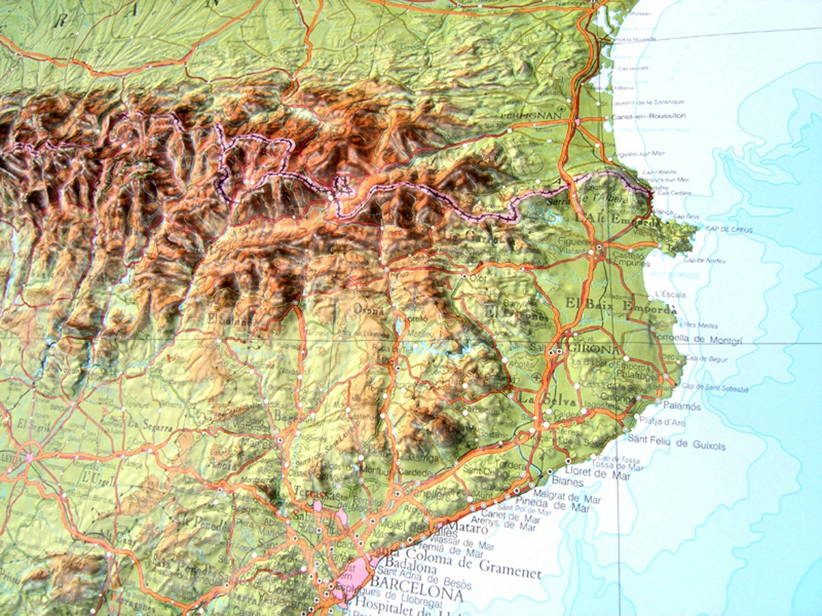 Relief Map of the Iberian Peninsula, large
