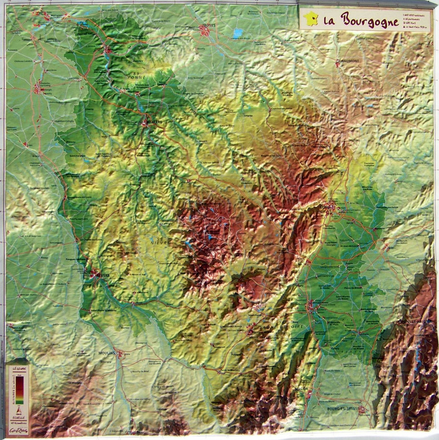 Raised Relief Map Burgundy