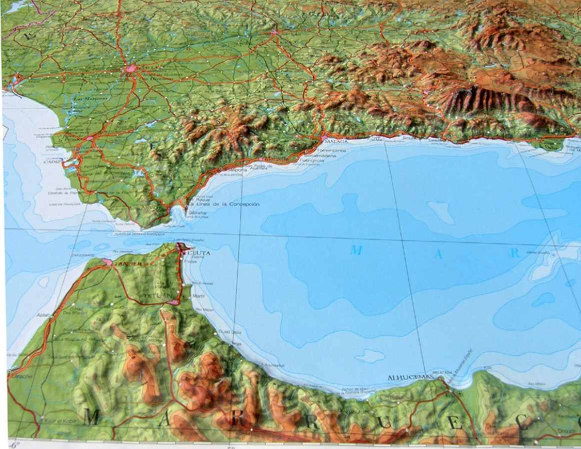 Relief Map of the Iberian Peninsula, large