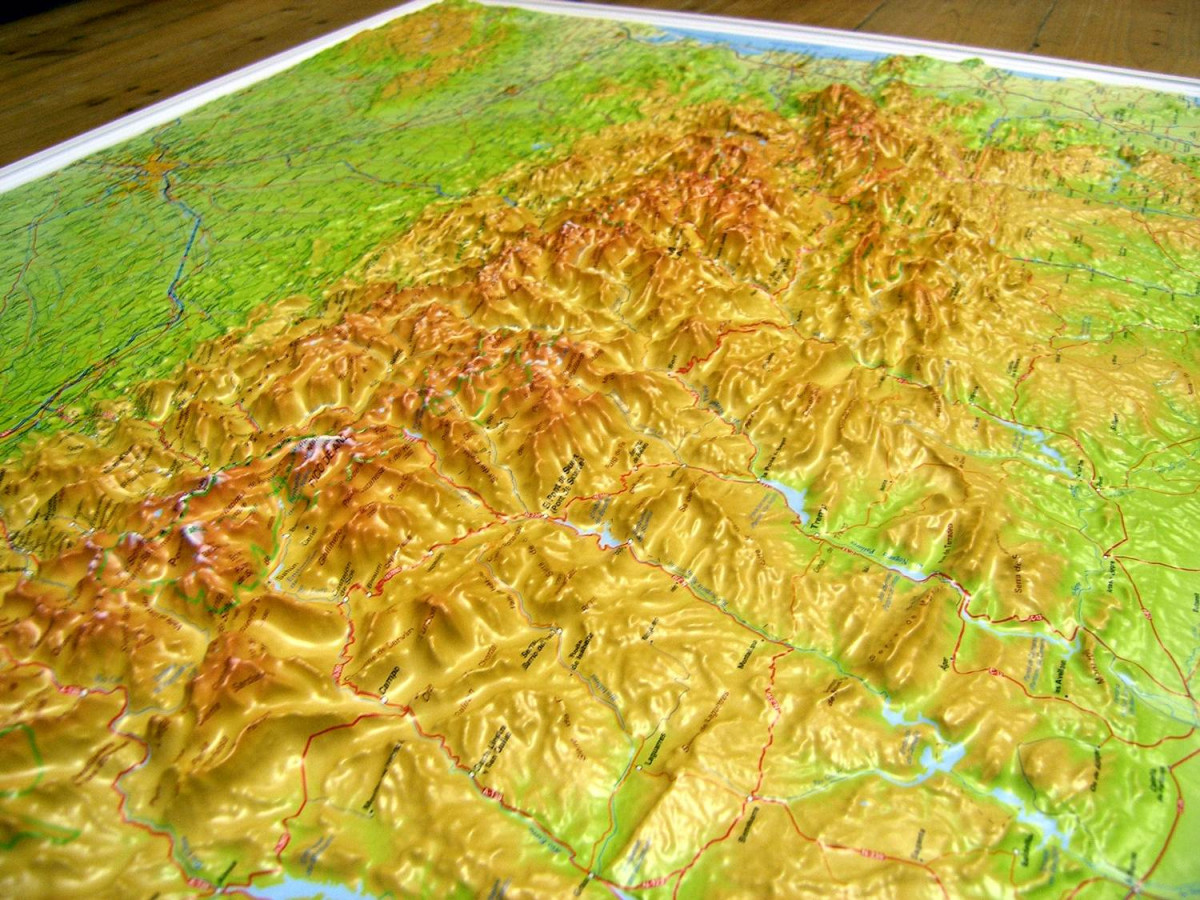 Raised Relief map of the Pyrenees, big