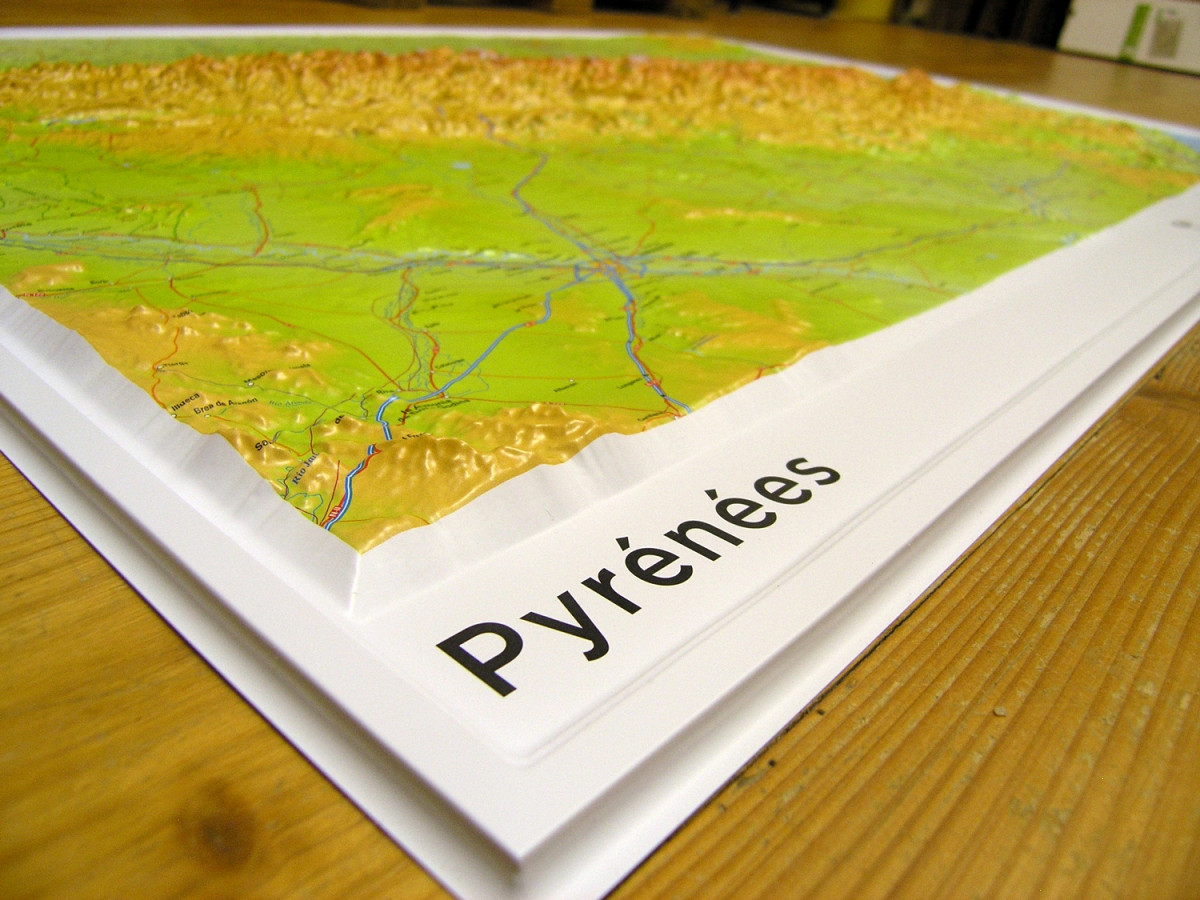 Raised Relief map of the Pyrenees, big