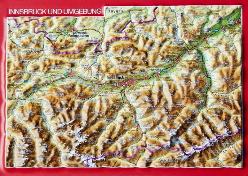 Relief postcard Innsbruck and surroundings - Kopie
