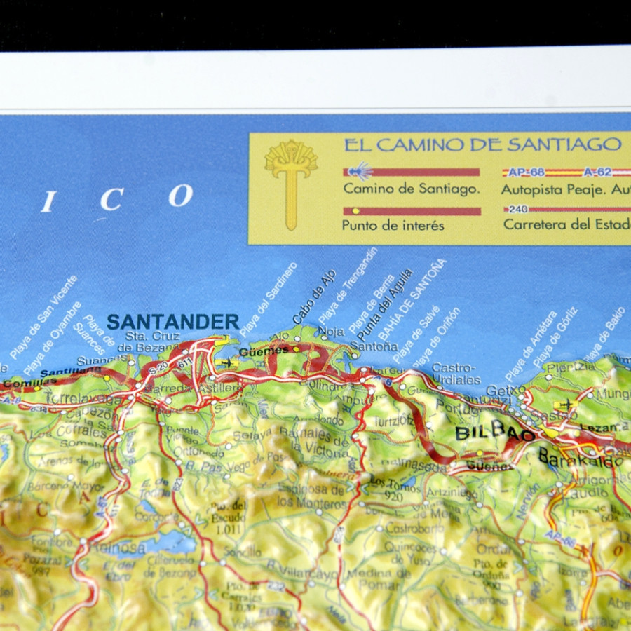 Raised relief map Camino de Santiago