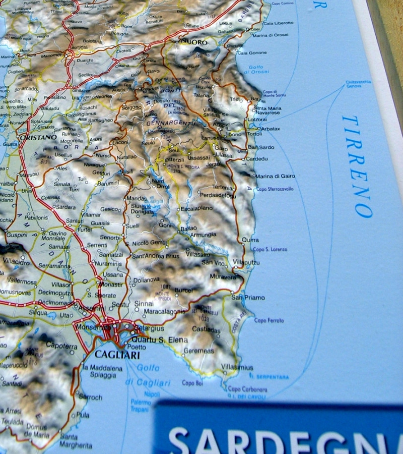 Raised relief map Sardinia A4