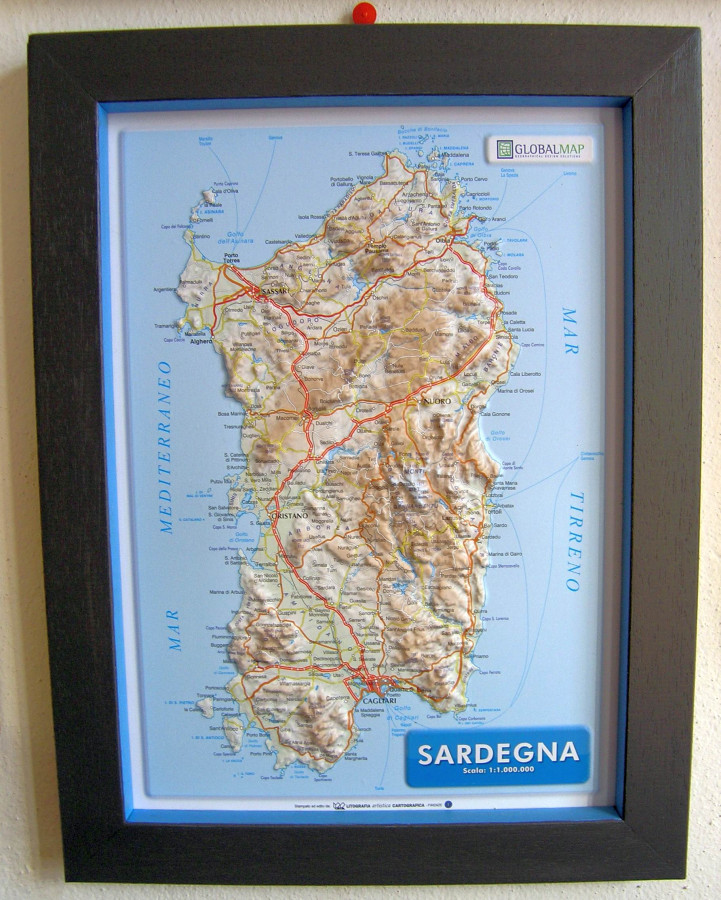 Raised relief map Sardinia A4