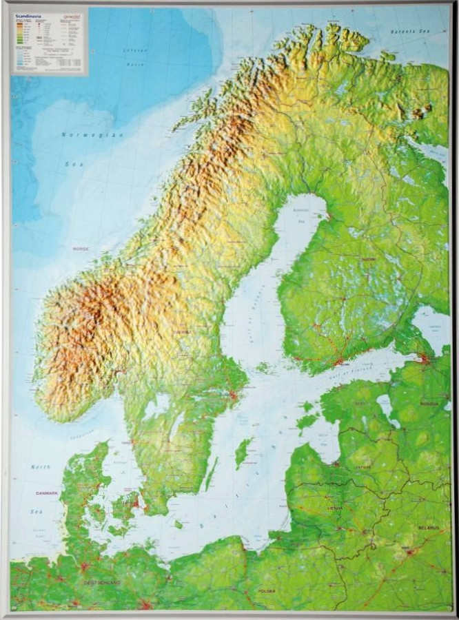Raised relief map Scandinavia