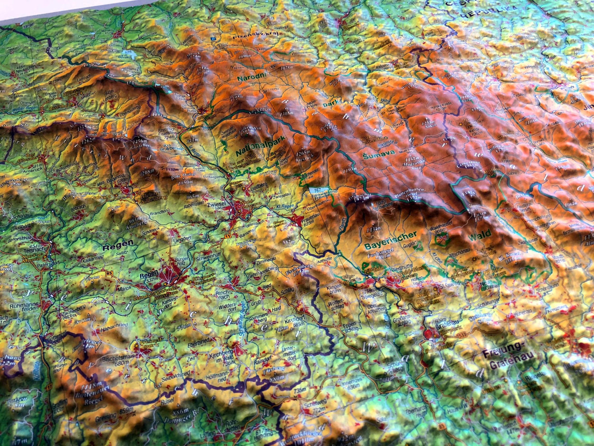 raised relief map bavarian forest